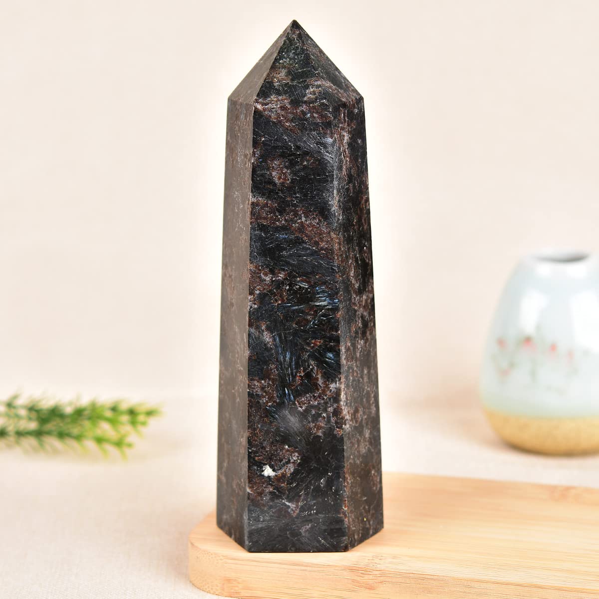 MOGEMT Astrophyllite Quartz Obelisk Tower six-faceted tip designed for precise energy focus
