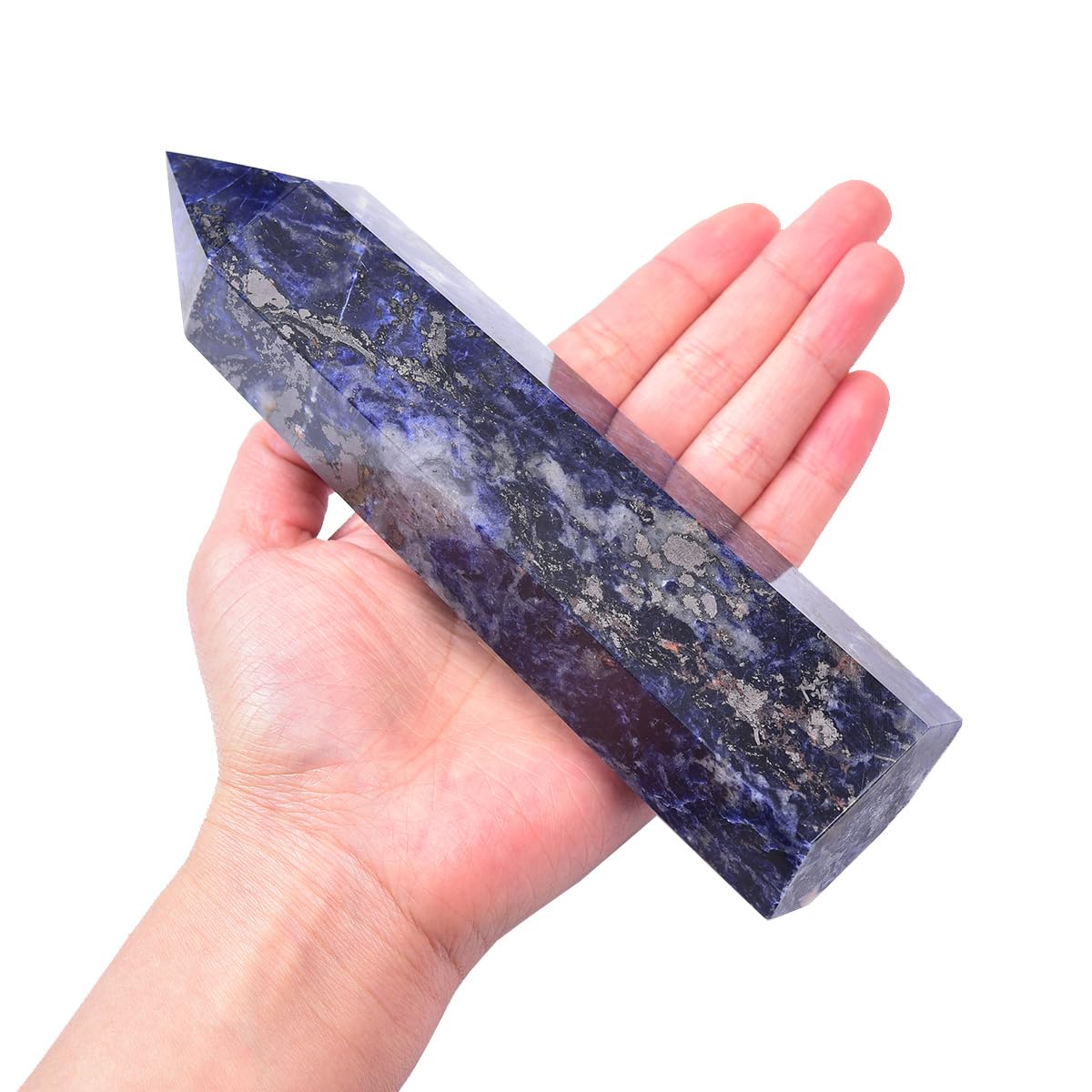 MOGEMT Blue Sodalite Crystal Tower base for grounding during meditation.