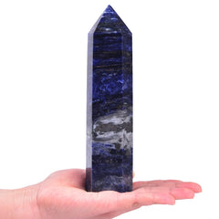 MOGEMT blue sodalite crystal tower full view for meditation and decor.
