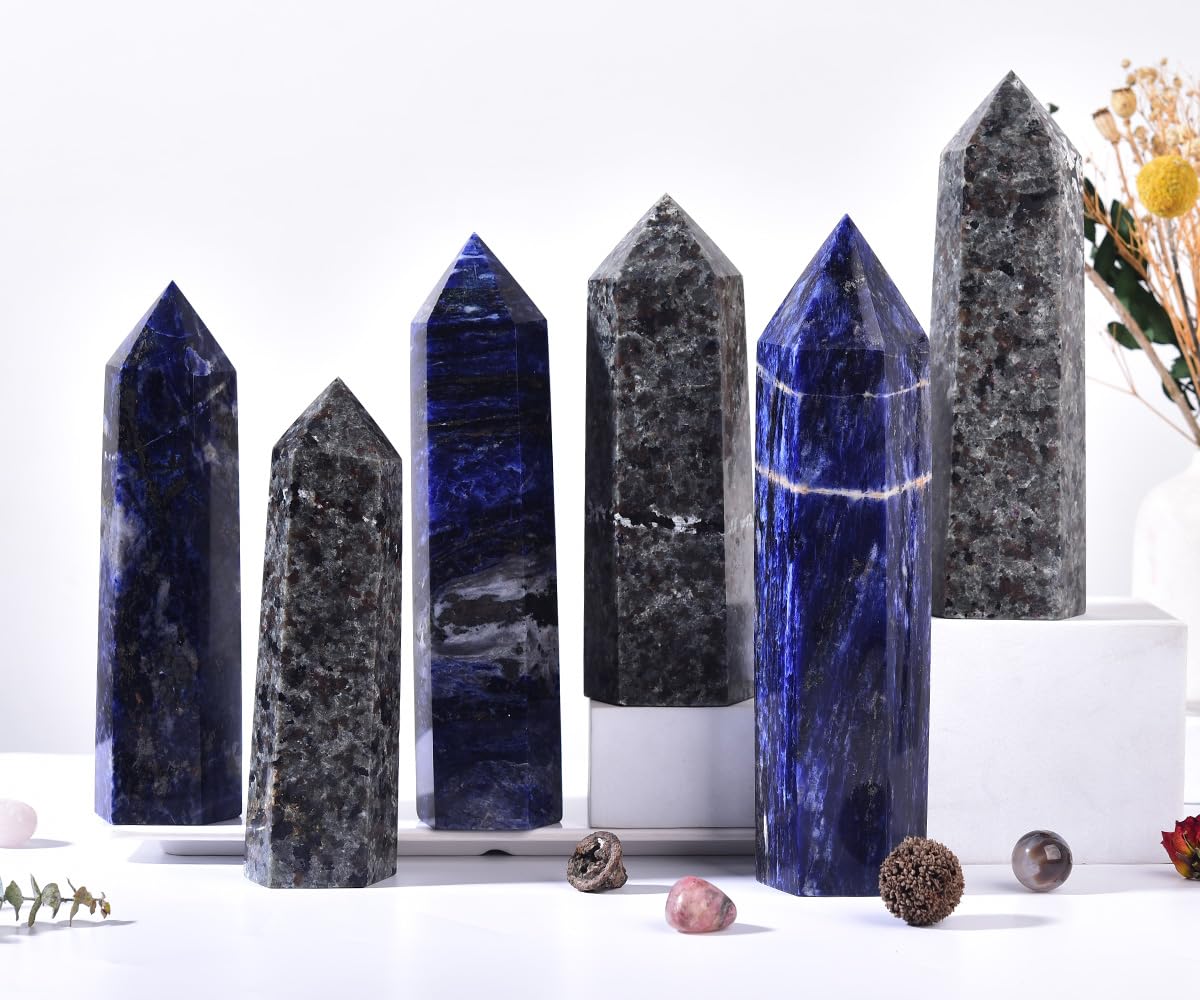 MOGEMT blue sodalite crystal tower gift-ready packaging for crystal enthusiasts.