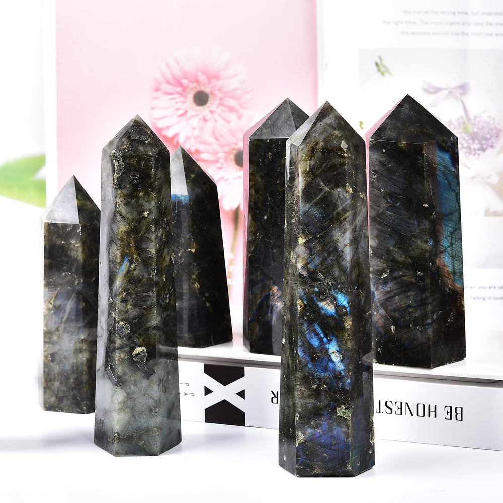 MOGEMT closeup of Labradorite tower highlighting color shifts