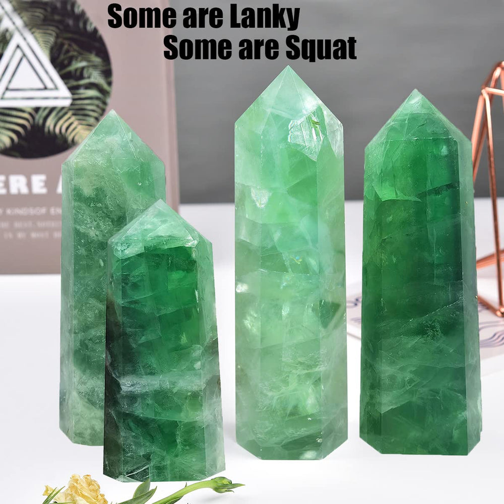 MOGEMT green fluorite obelisk tower resting on altar visualizes energy alignment for mindful practice
