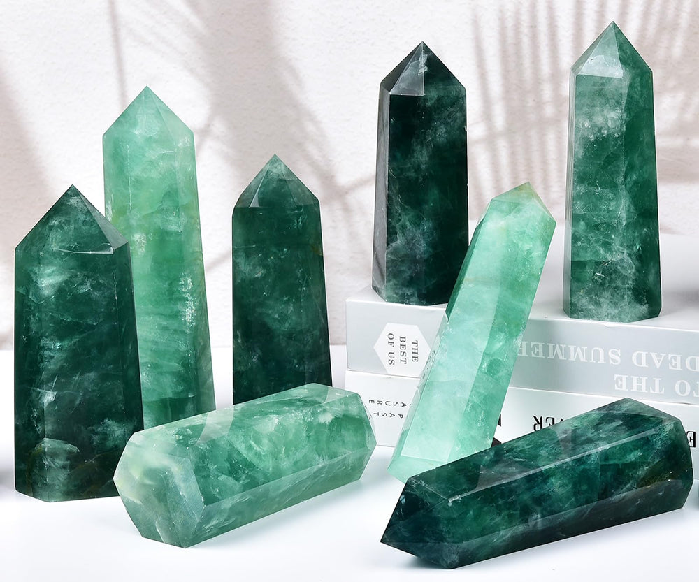 MOGEMT green fluorite obelisk tower in a modern room elevates focus and promotes a calm atmosphere