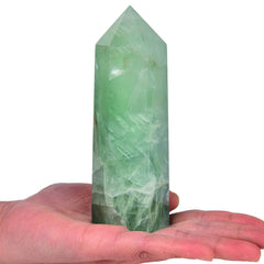 MOGEMT green fluorite obelisk tower close-up facet highlights natural color and unique texture