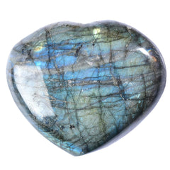 MOGEMT Labradorite heart crystal close-up reveals iridescent color for mindful focus.