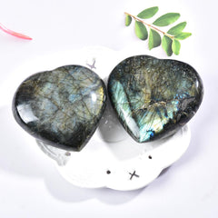 MOGEMT Labradorite heart crystal desk decor adds serene ambiance and focus.