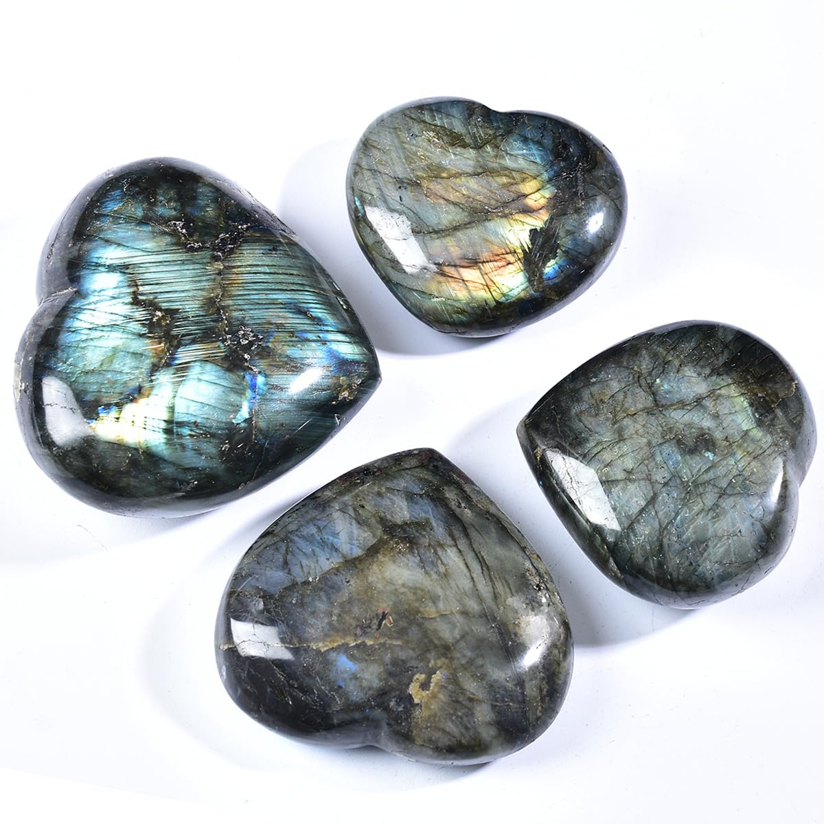 MOGEMT Labradorite heart crystal lifestyle shot communicates everyday elegance and calm.