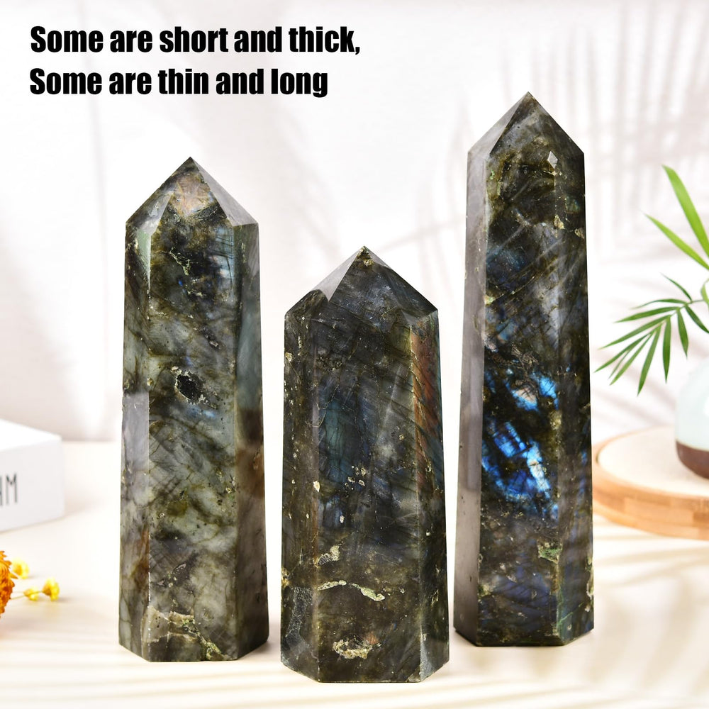 MOGEMT Labradorite Tower angled shot, highlights natural polish and patterns
