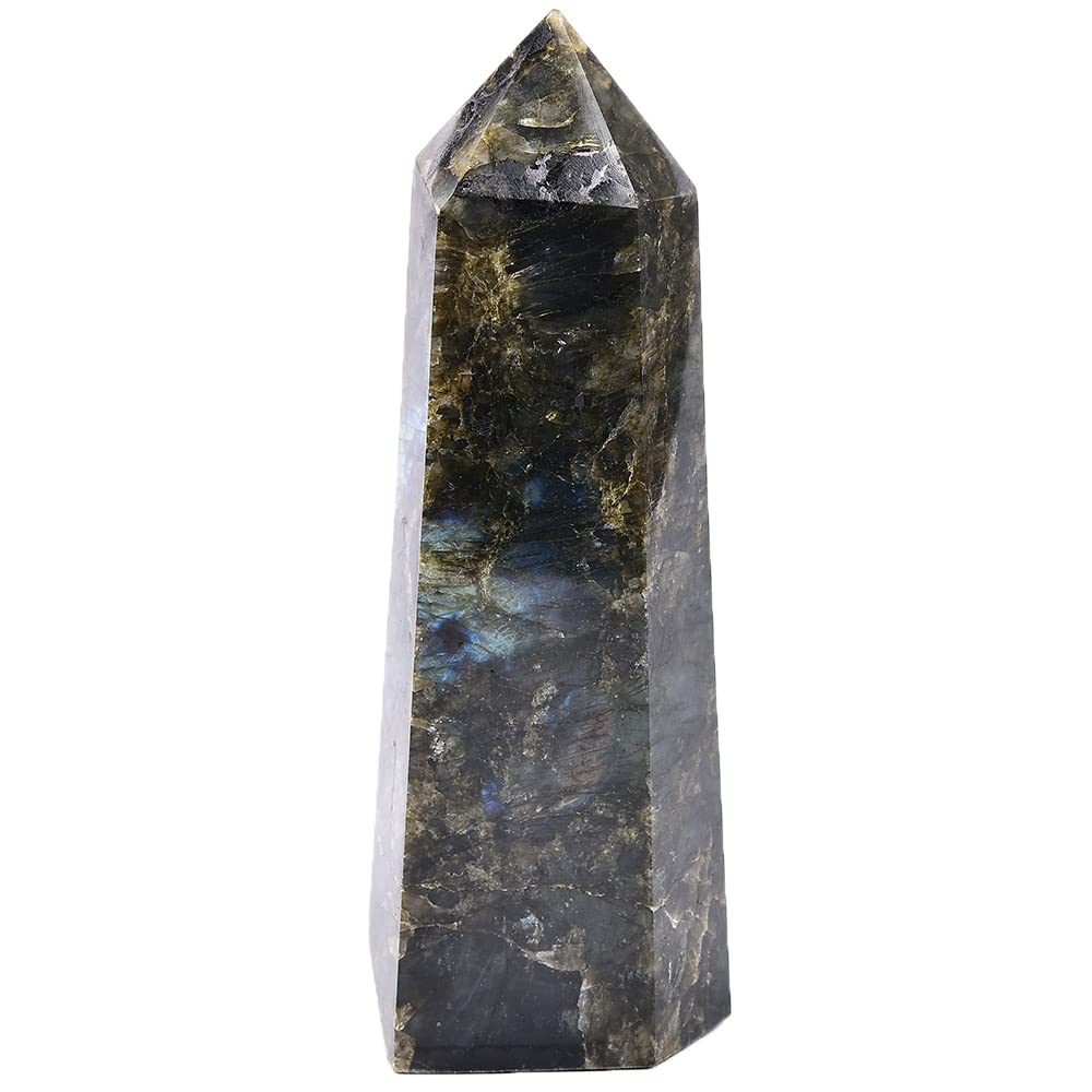 MOGEMT Labradorite Tower side view, shows color play and protective aura energy
