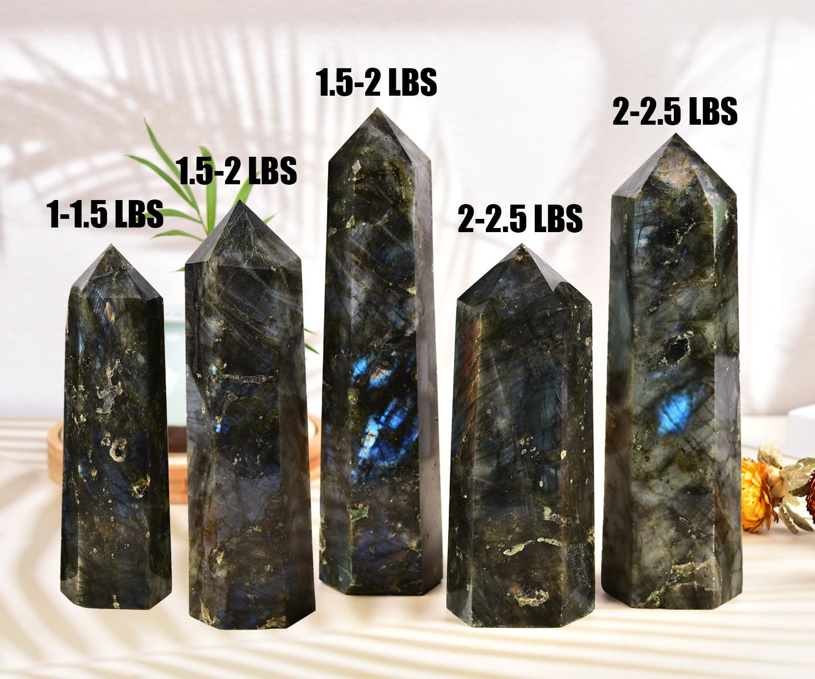 MOGEMT large Labradorite tower hand-polished as a calming centerpiece