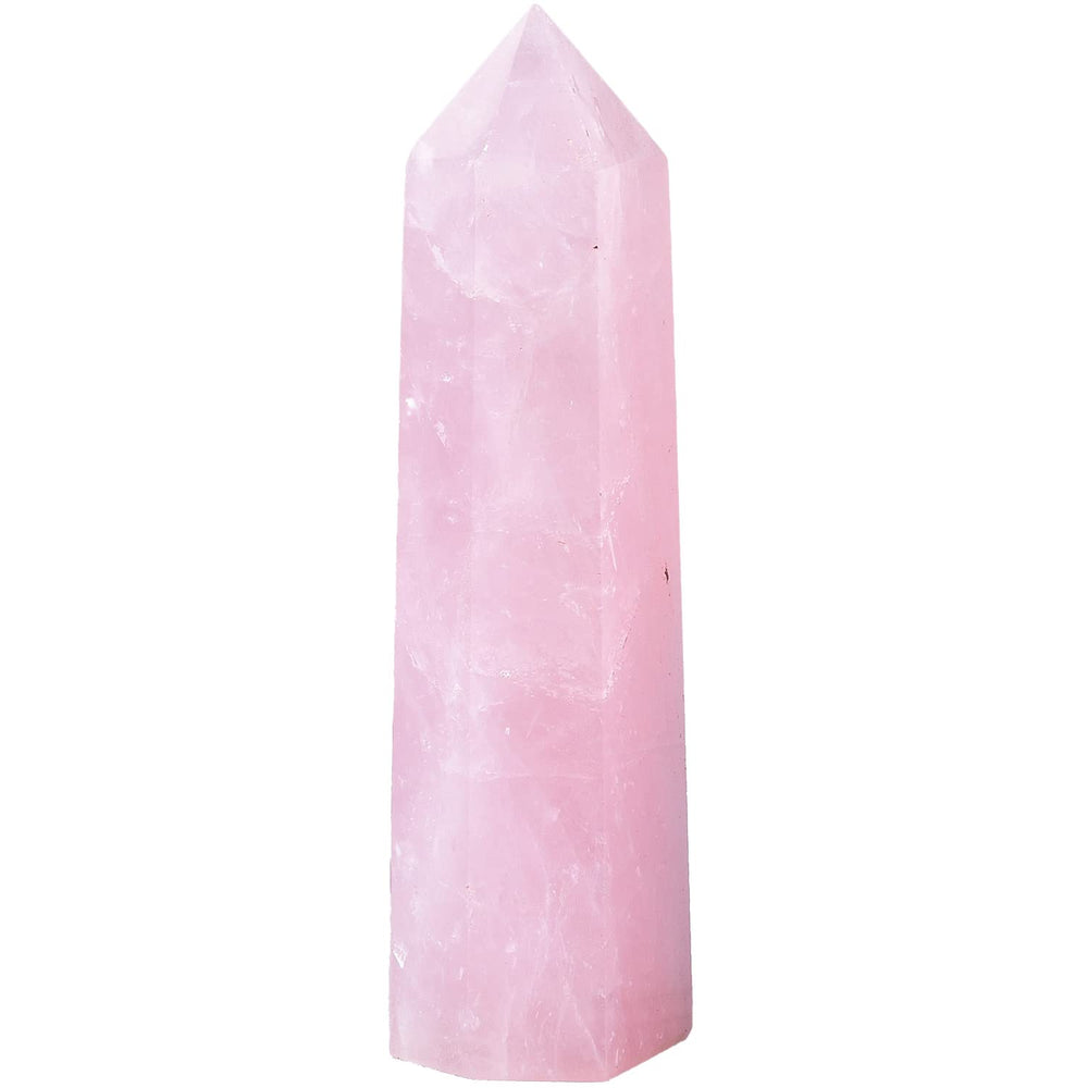 MOGEMT rose quartz obelisk close-up of facets showing natural glow.