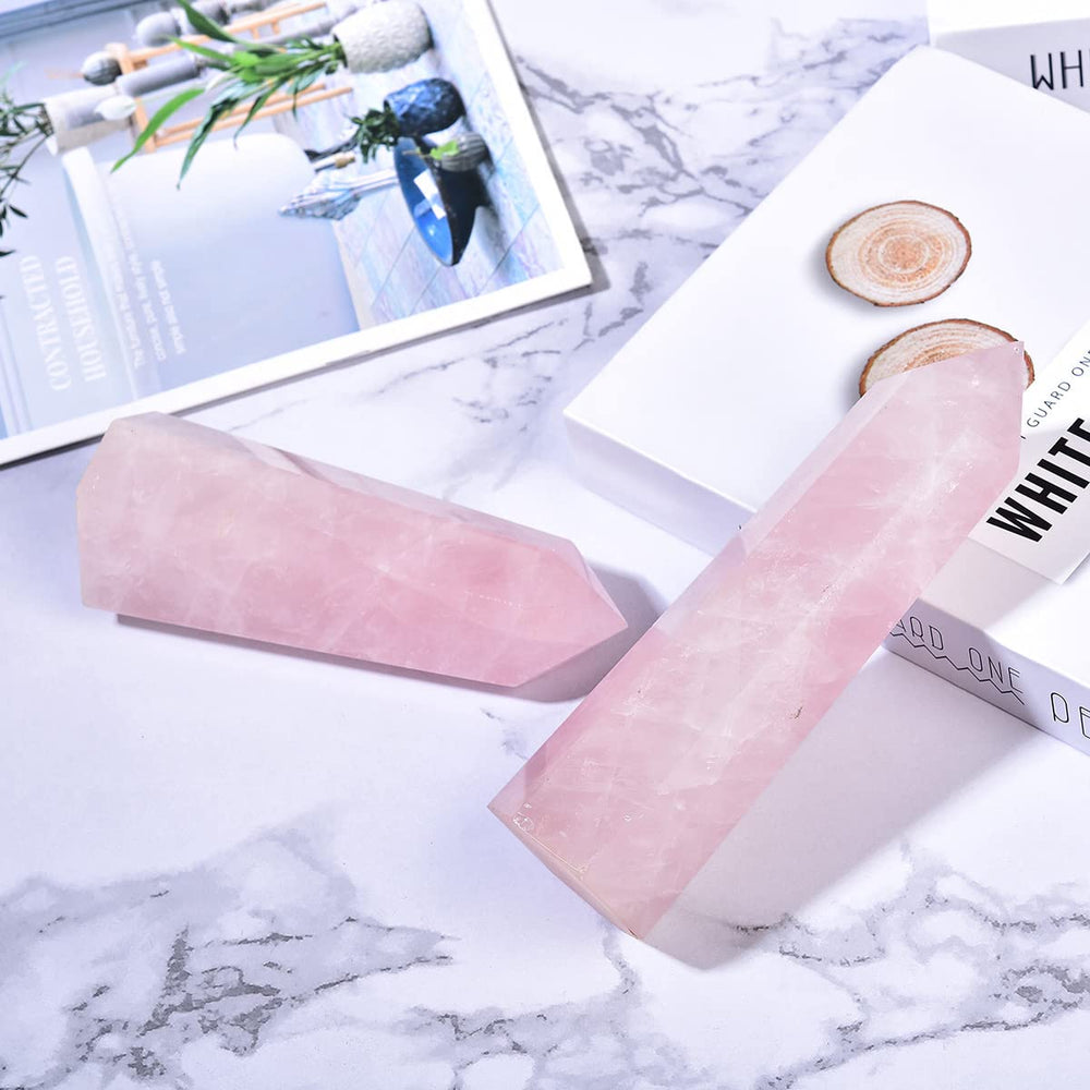 MOGEMT rose quartz wand used in Reiki and chakra work.