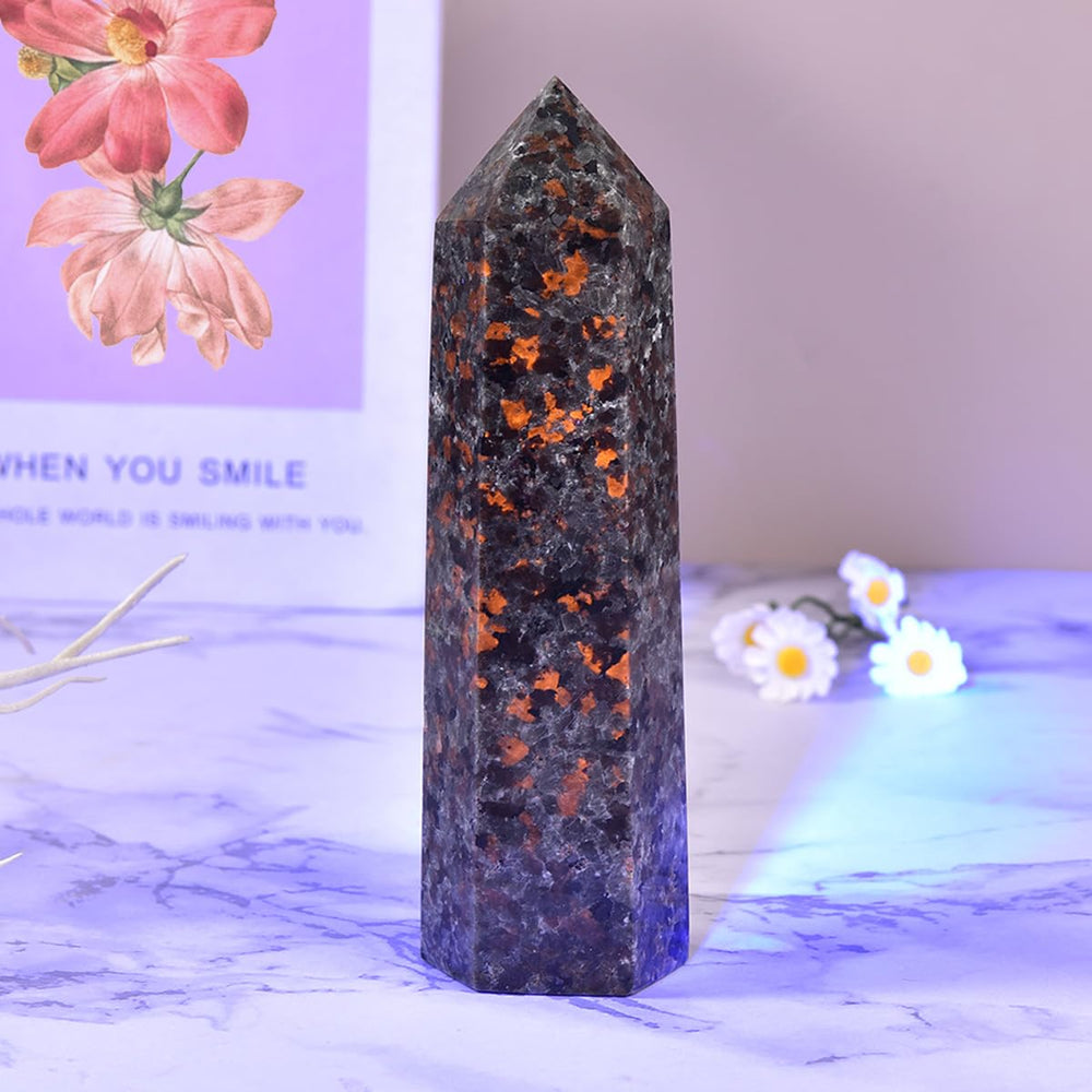 MOGEMT Yooperlite crystal tower close-up shows natural texture for mindful spaces.