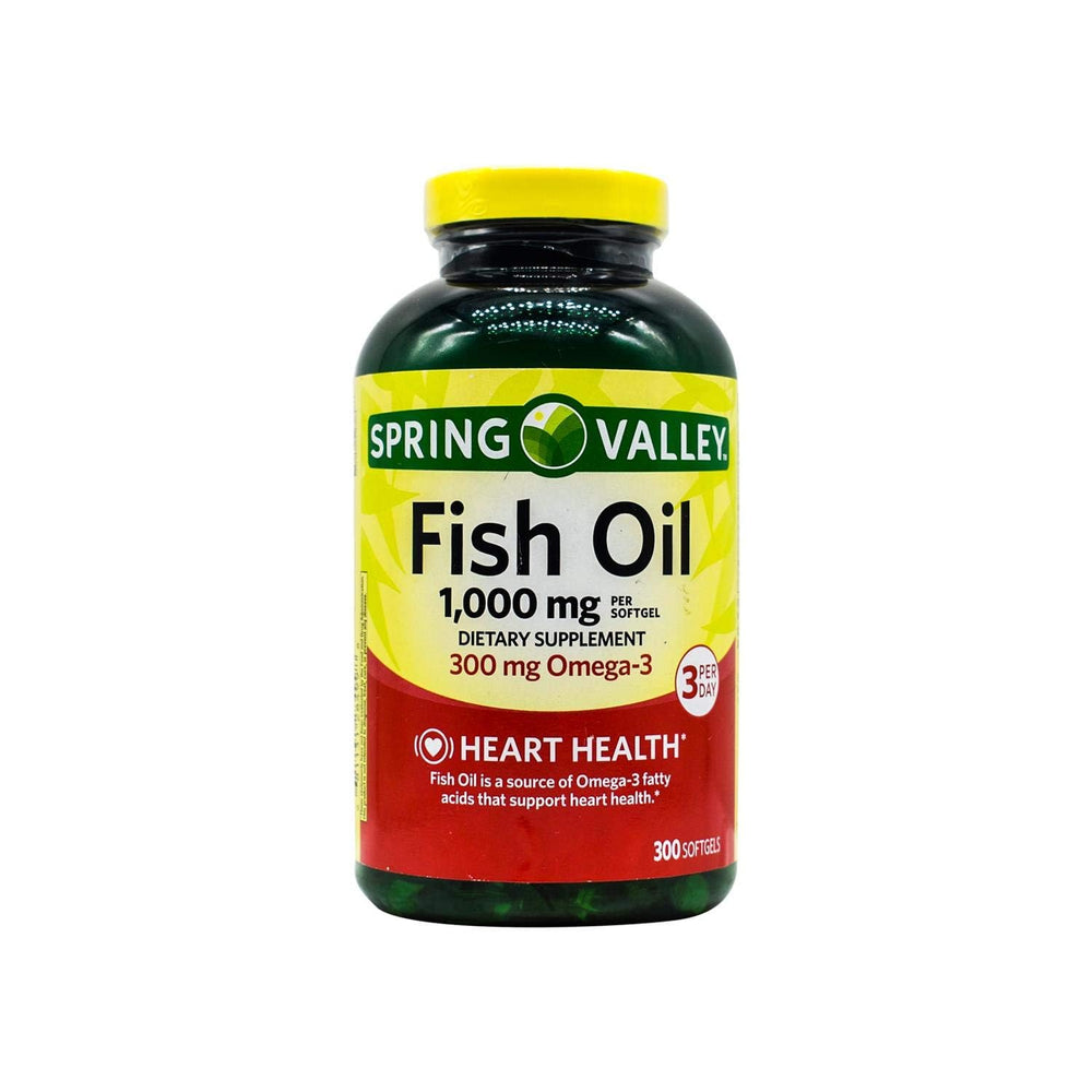 Mohsin Skerdy Spring Valley Fish Oil Softgels bottle supports easy daily omega-3 intake.