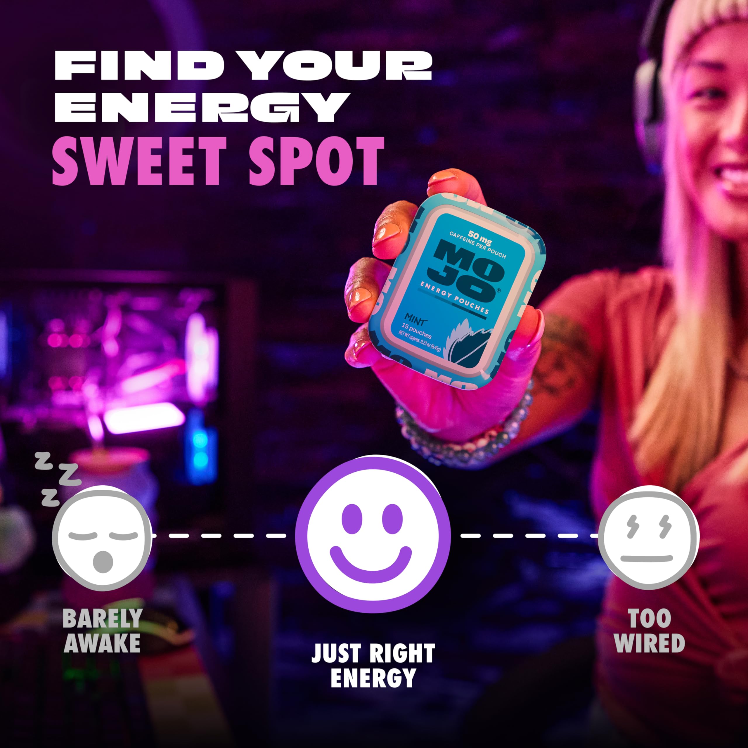 MOJO Energy Pouches mint closeup conveys refreshing flavor