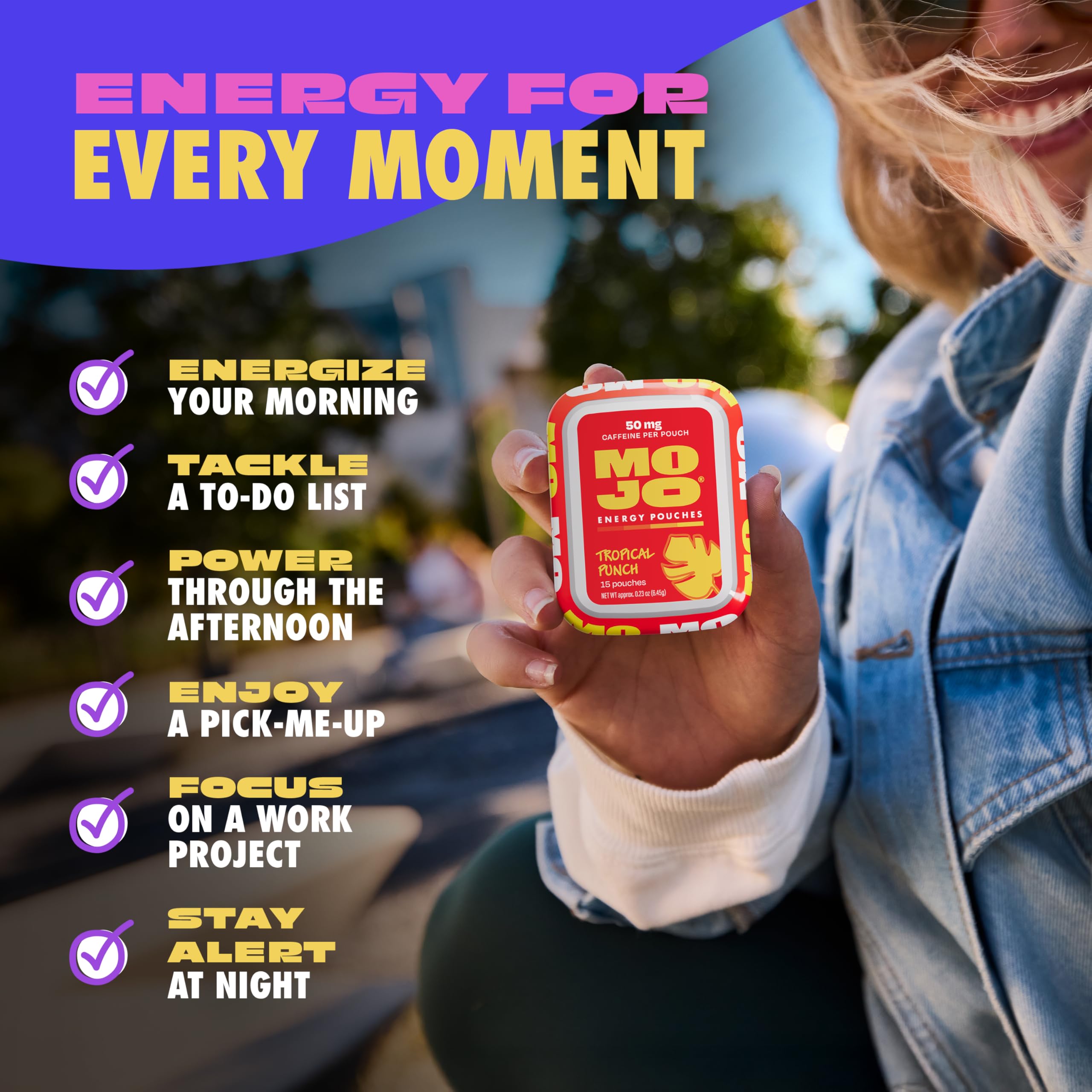 MOJO Tropical Punch label highlighting flavor and sugar-free formula.