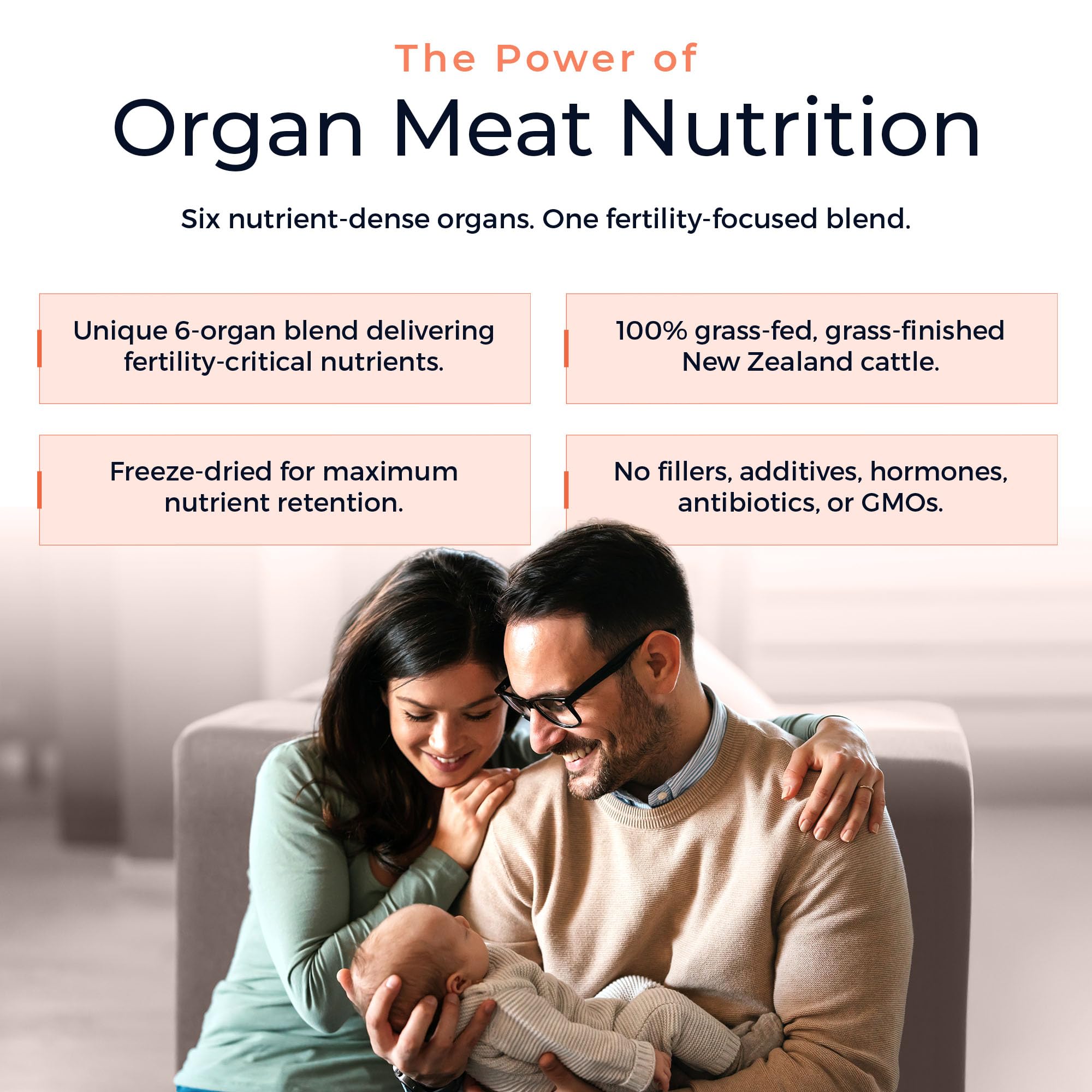 Molecular Fertility Beef Organ Complex bottle image showcasing 180 capsules for everyday use