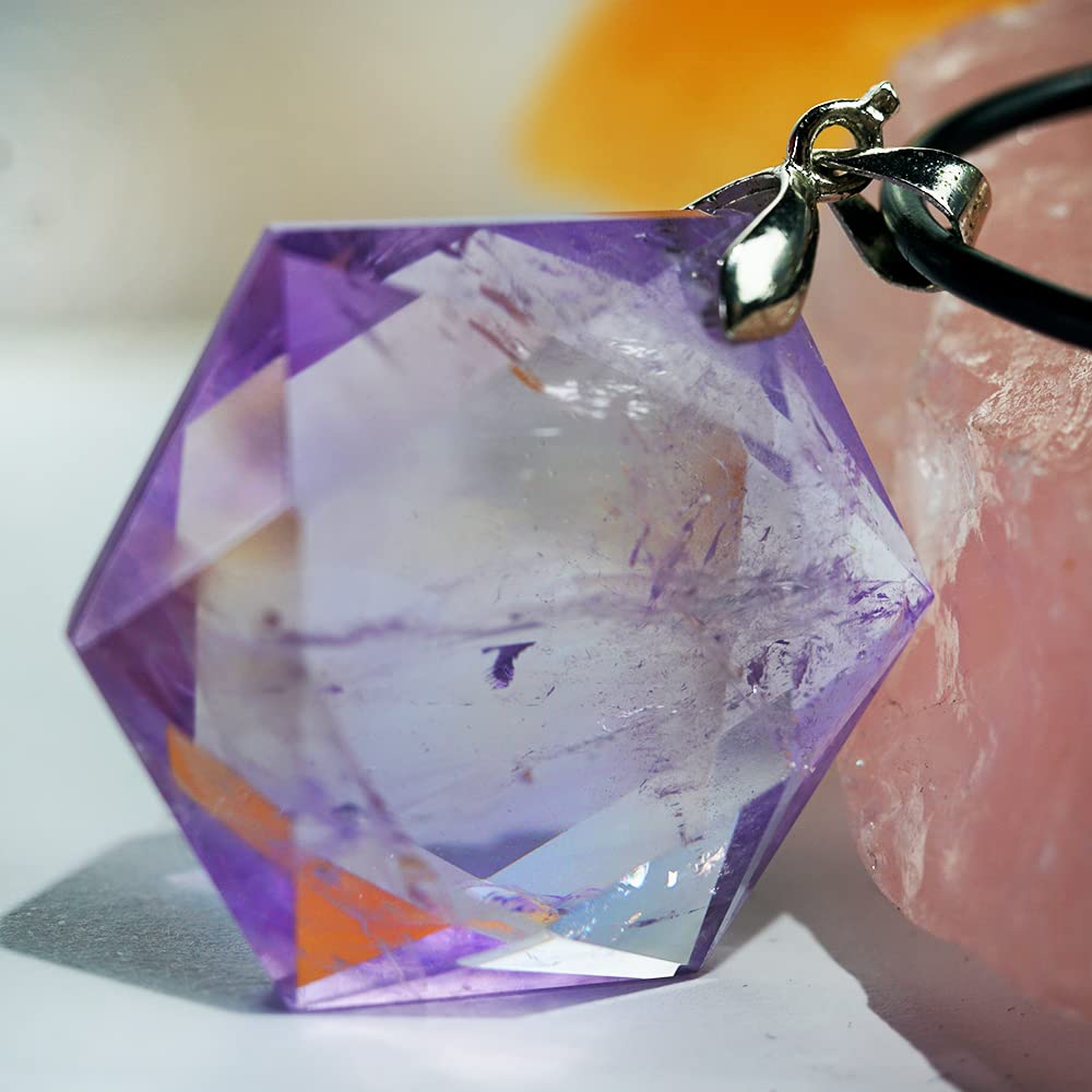 Molistone amethyst healing crystal necklace close-up highlighting natural shimmer