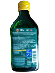 Moller's Tran cod liver oil stored in fridge for freshness and flavor retention.