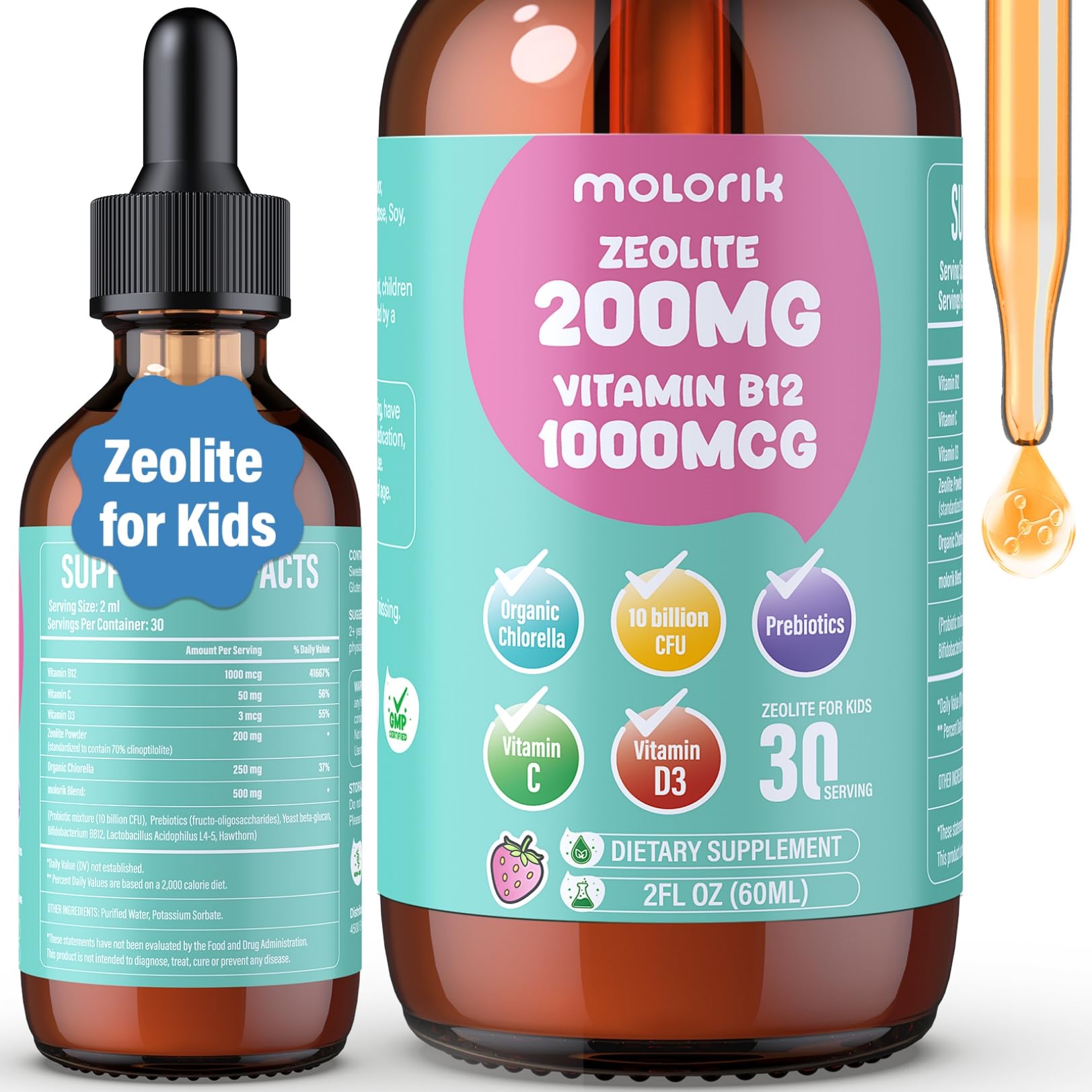 Molorik Pure Zeolite Detox bottle pour enables easy daily dosing.