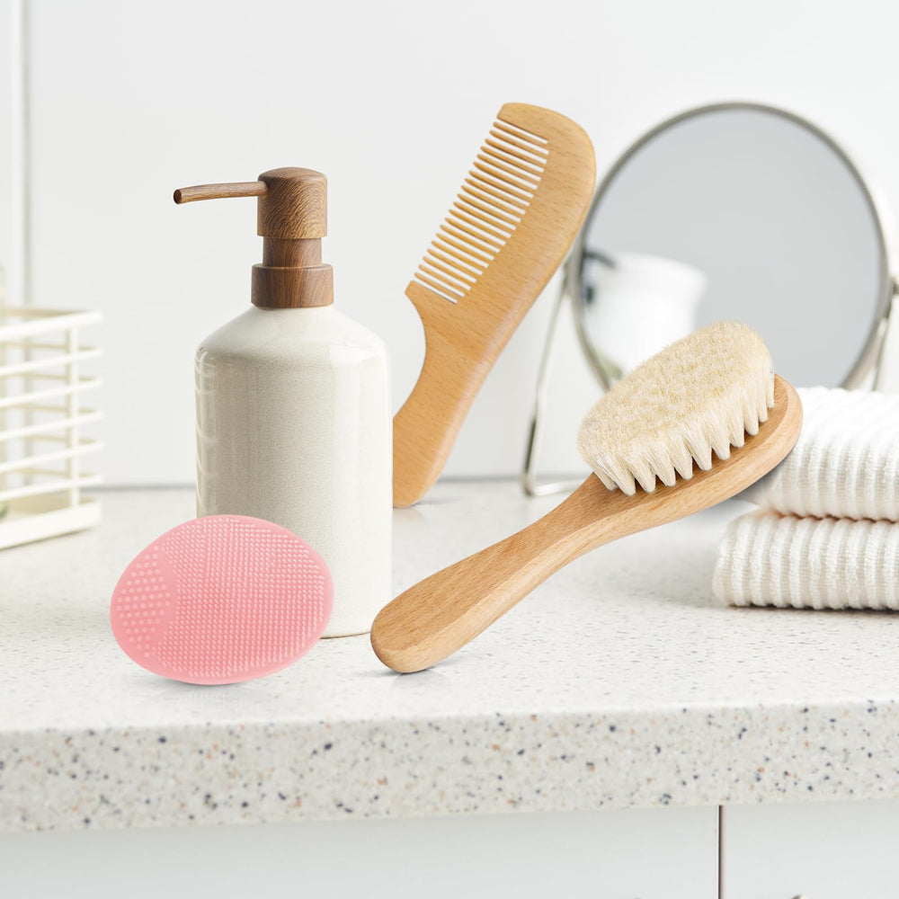Molylove pink silicone brush softly cleanses and heals cradle cap