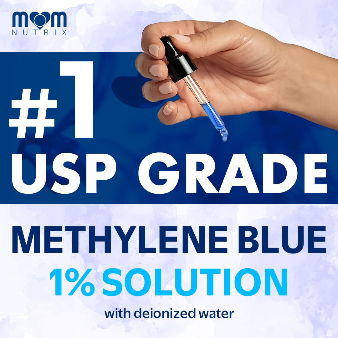 MOM NUTRIX Methylene Blue dropper showing precise dosing.