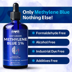 MOM NUTRIX Methylene Blue glass jar highlighting potency.