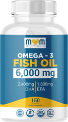 MOM NUTRIX Omega 3 bottle highlighting maximum EPA DHA for heart and brain support