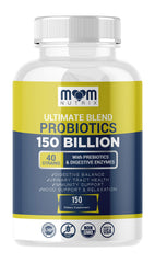 MOM NUTRIX probiotic bottle close-up with capsules for digestive balance