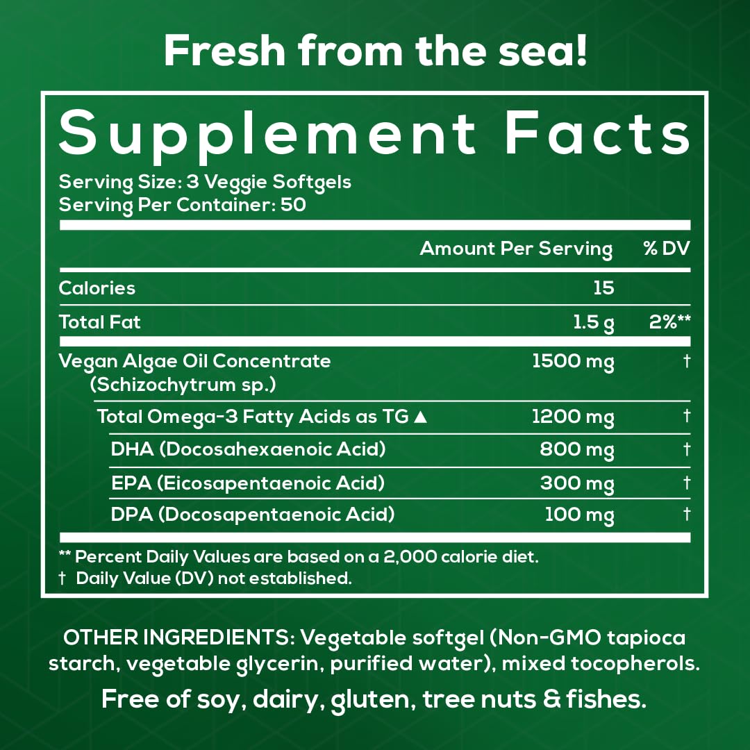 MOM NUTRIX vegan omega-3 benefits graphic highlighting DHA/EPA/DPA.