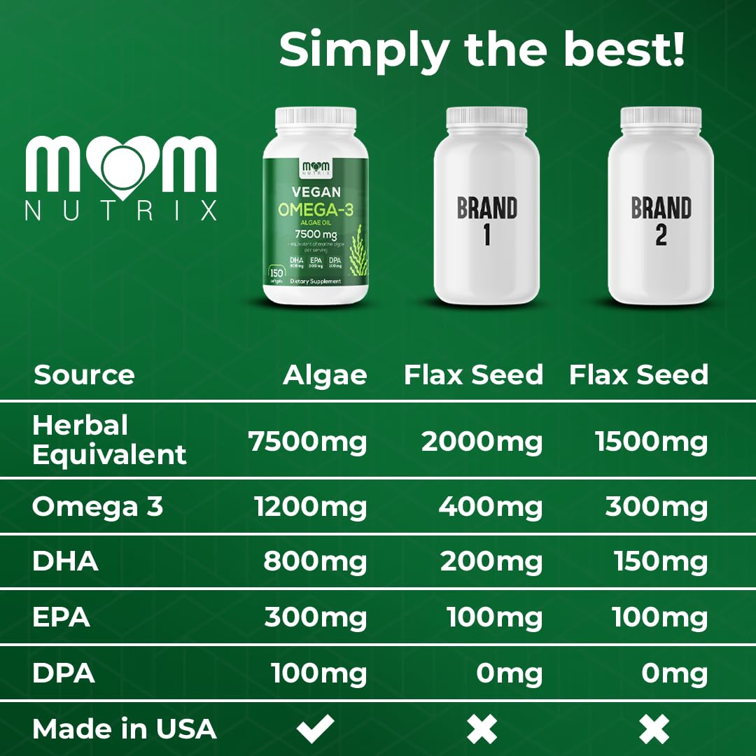 MOM NUTRIX vegan omega-3 packaging featuring sustainable sourcing.