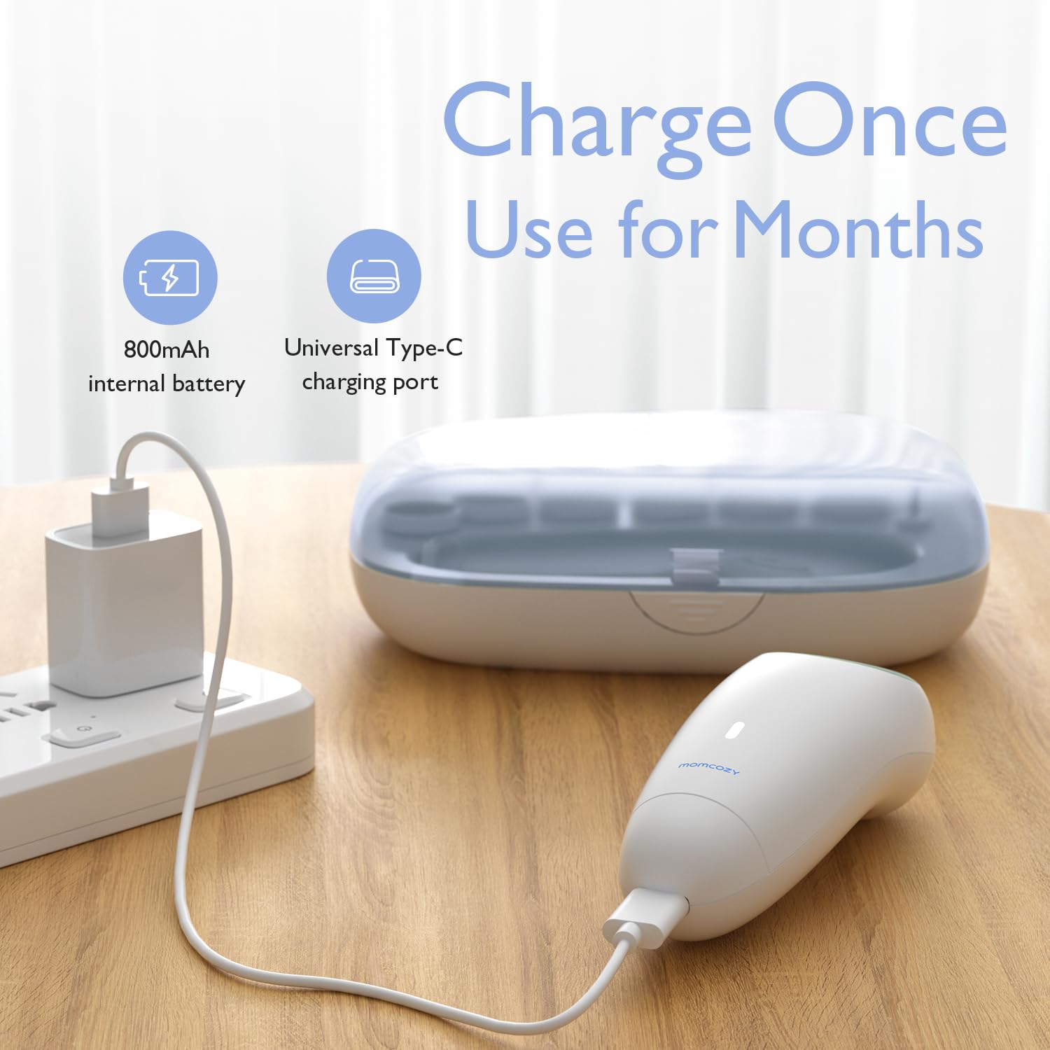 Momcozy cable de carga USB Tipo-C, carga práctica.