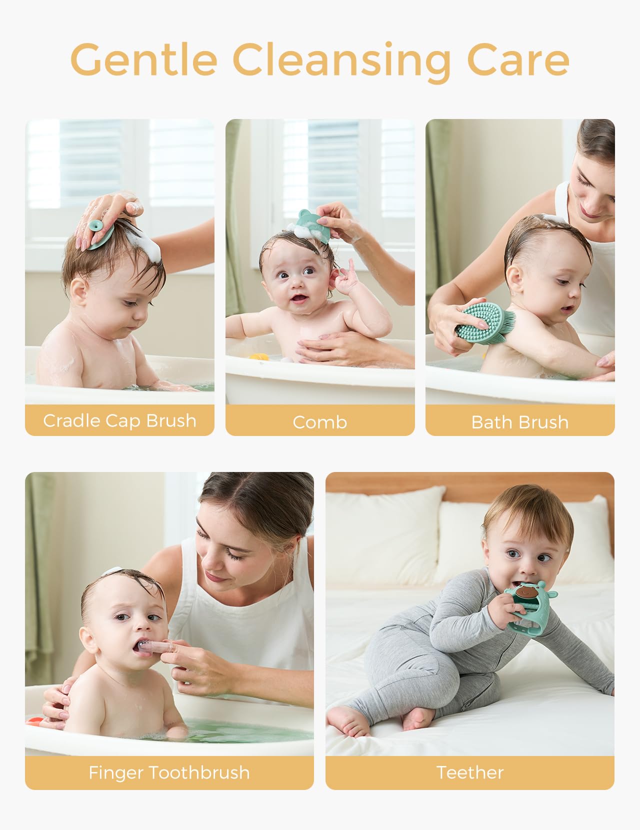 Momcozy Elite Baby Kit bath brush for gentle cleansing.