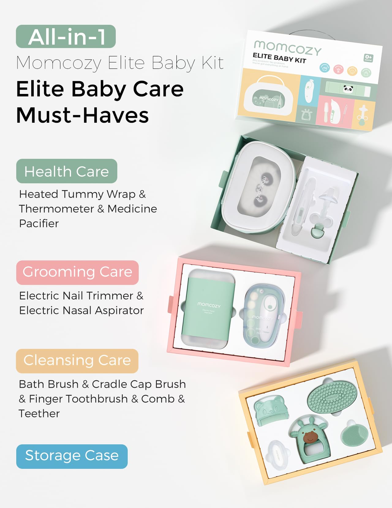 Momcozy Elite Baby Kit heated tummy wrap for soothing warmth.