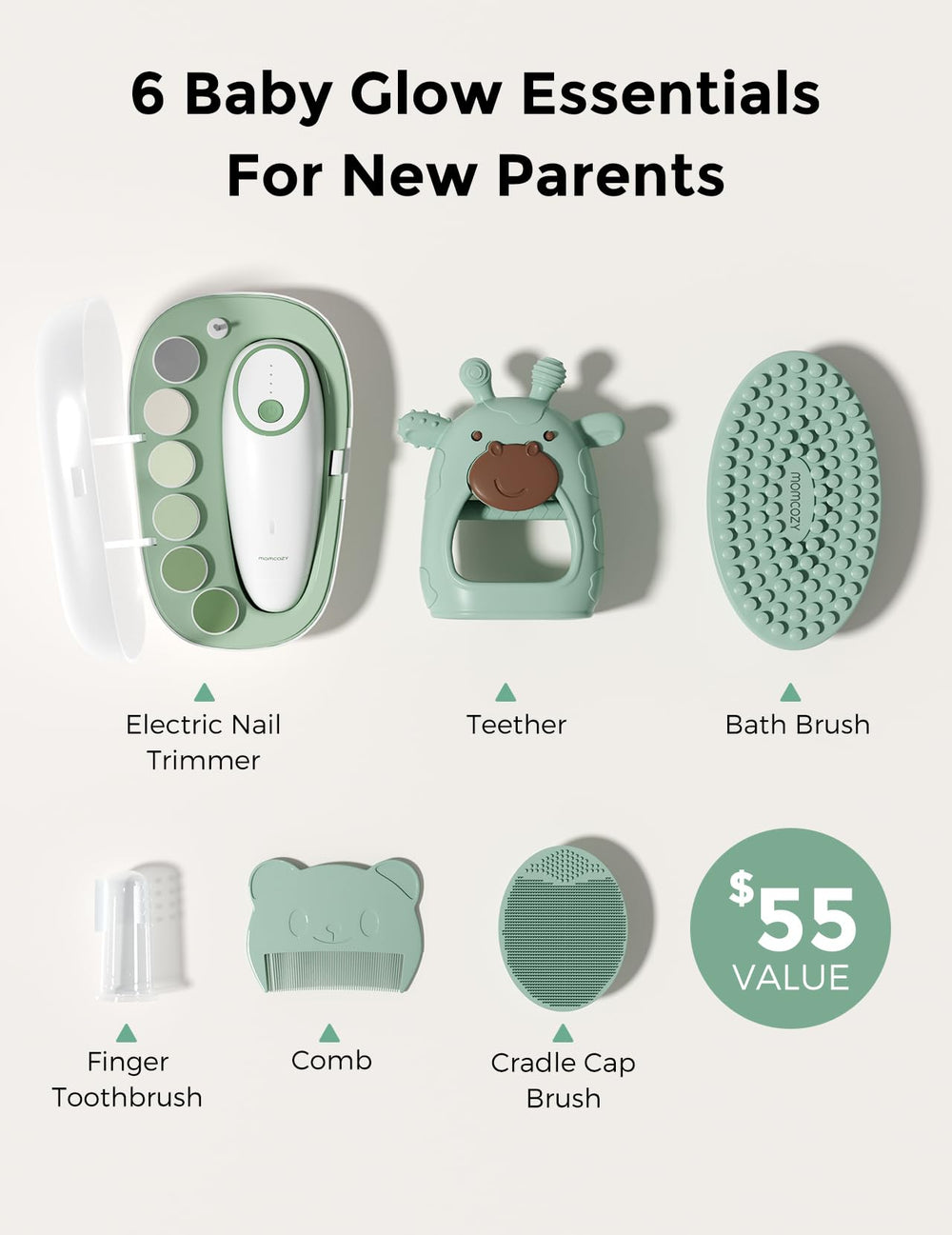 Momcozy Glow bath brush provides soft cleansing during bath time.