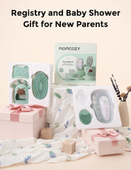 Momcozy Glow cradle-cap brush gently clears flakes while massaging scalp.
