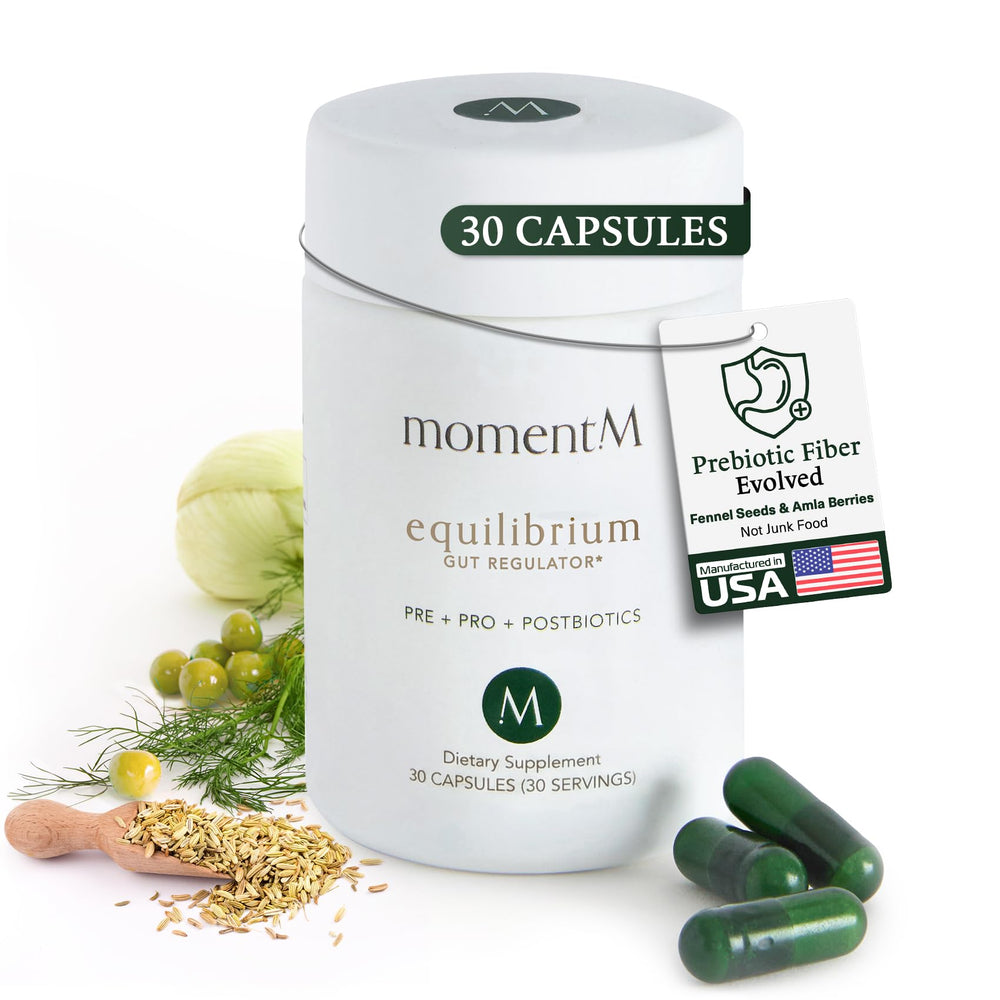 momentM Equilibrium 3in1 bottle front displaying 12.5B CFU and gut care formula