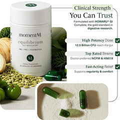 momentM Equilibrium capsules close-up, vegan delayed-release designed to reach the gut