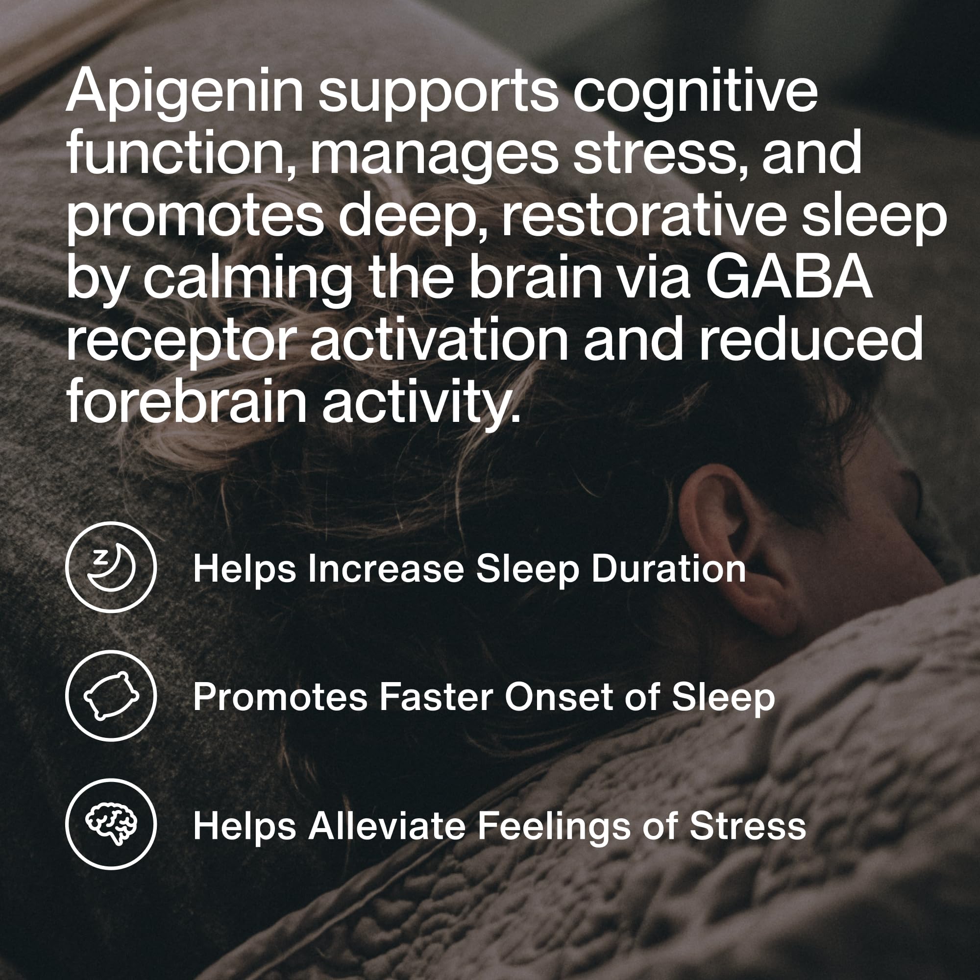 Momentous Apigenin capsules closeup highlighting convenient bedtime dosing.