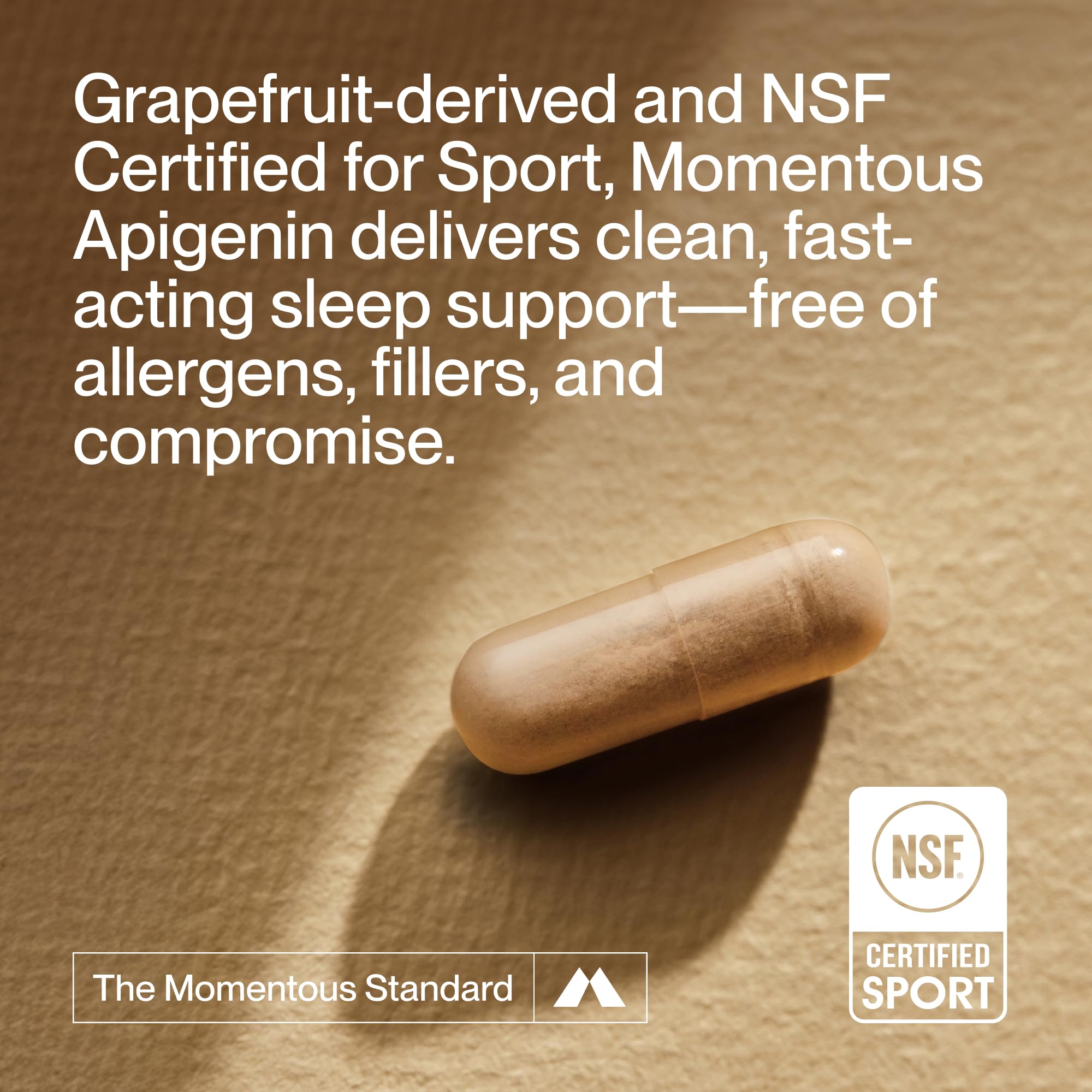 Momentous Apigenin label featuring NSF Certified for Sport quality.