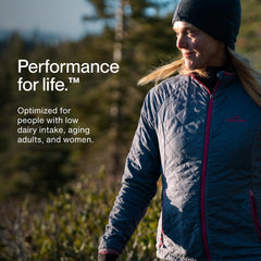 Momentous Calcium bottle pour illustrating simple daily dosing.