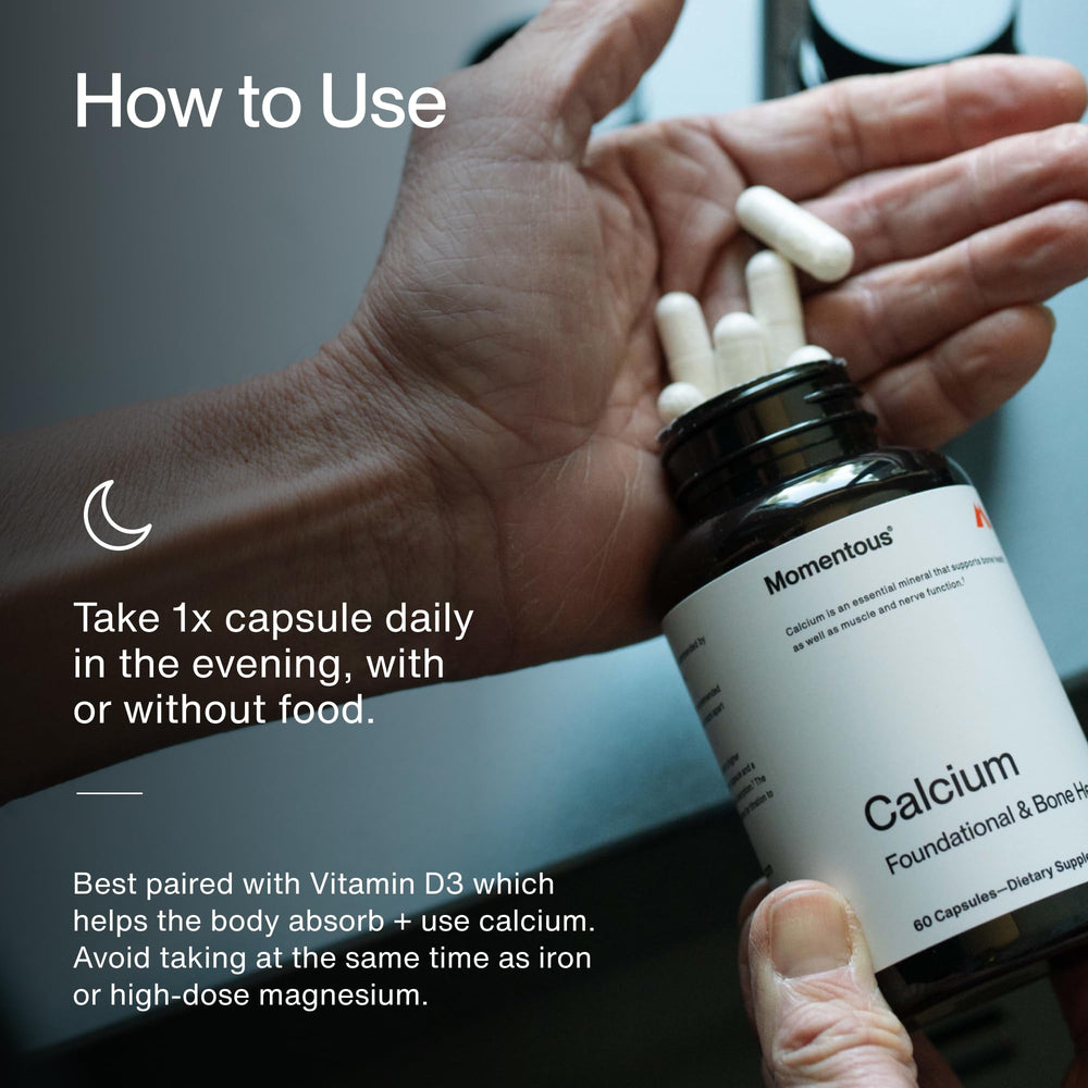 Momentous Calcium NSF certification icon signaling trusted athletic-grade quality.