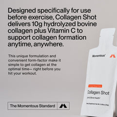 Momentous Collagen Shot ingredients panel featuring hydrolyzed collagen