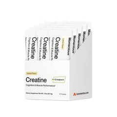 Momentous Creatine Lemon powder packaging designed for on-the-go performance and lean muscle support.
