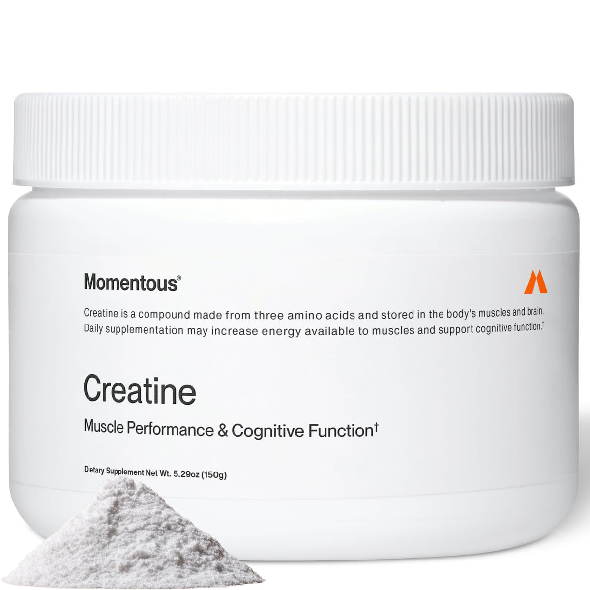 Momentous Creatine Monohydrate Powder bottle supports lean muscle and recovery.