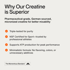 Momentous Creatine Monohydrate Powder scoop illustrates precise 5 g servings.