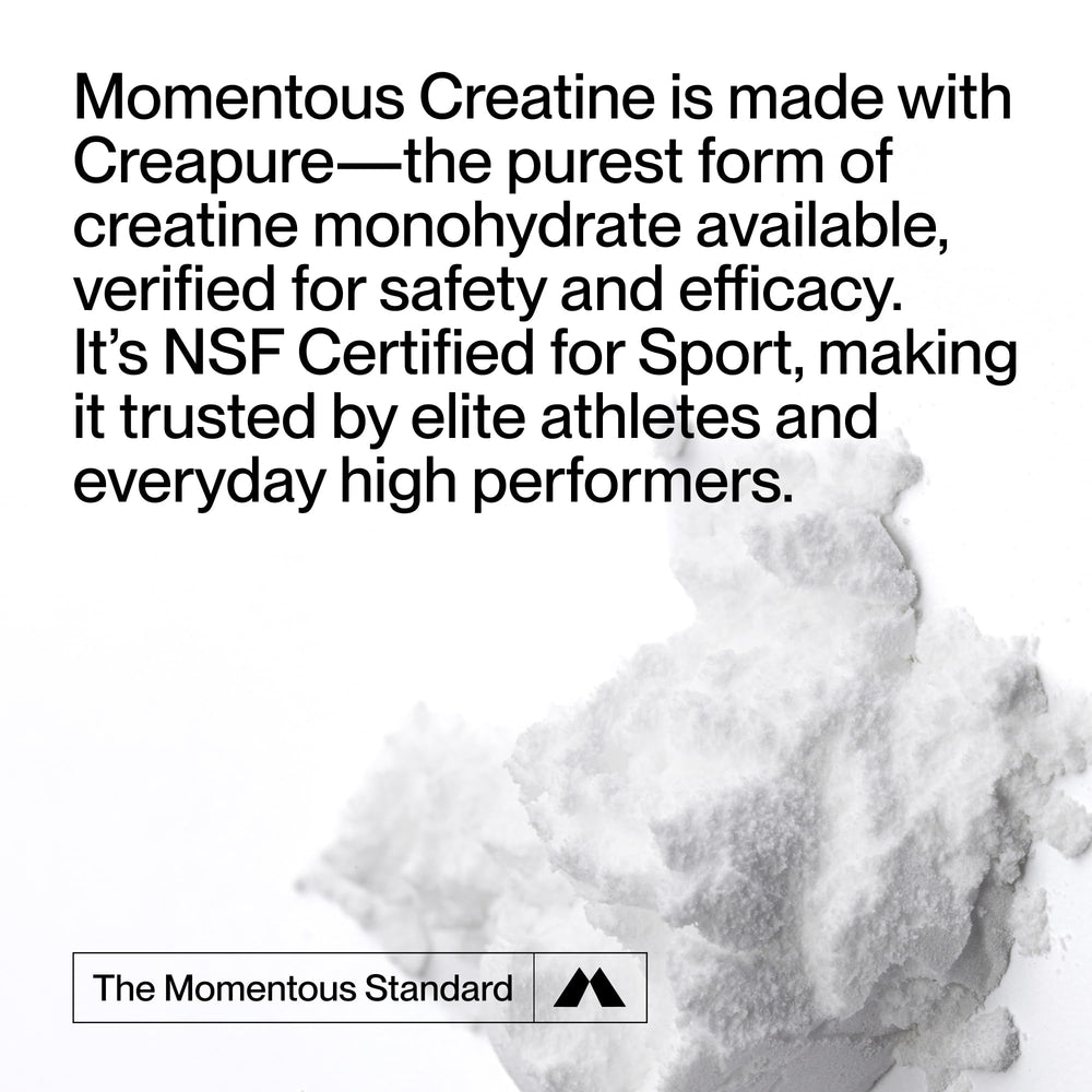 Momentous Creatine Monohydrate powder being stirred into a shake highlights solubility