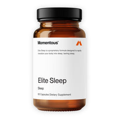 Momentous Elite Sleep bottle on a nightstand signaling a calm, restful nighttime routine.
