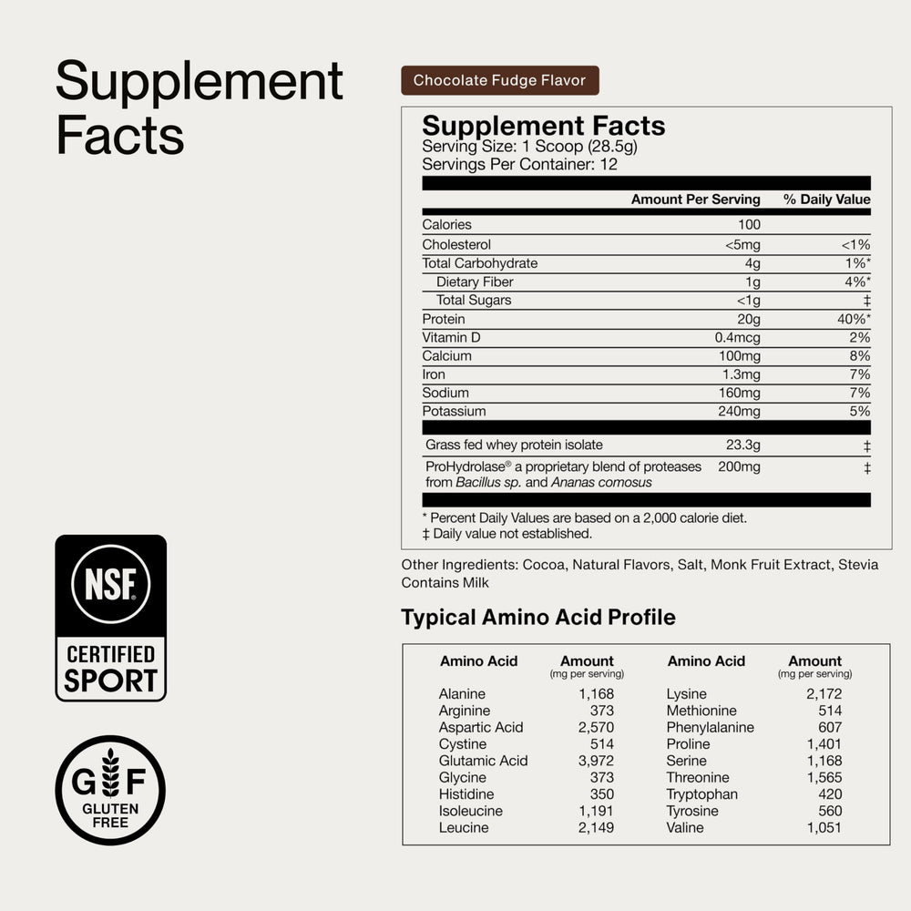 Momentous Essential grass-fed whey powder alongside fruits for a smoothie.