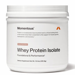 Momentous essential grass-fed whey spiced chai tub for post-workout recovery
